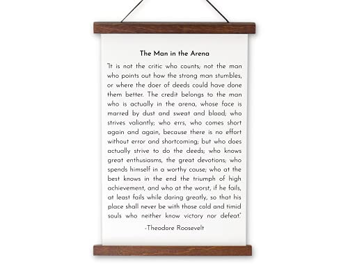 The Man in the Arena Hanging Canvas Print Framed Wall Art Sign, Graduation Gifts, Office Wall Decor, Theodore Roosevelt Speech, Inspirational Quote (Man in the Arena - Walnut Frame)