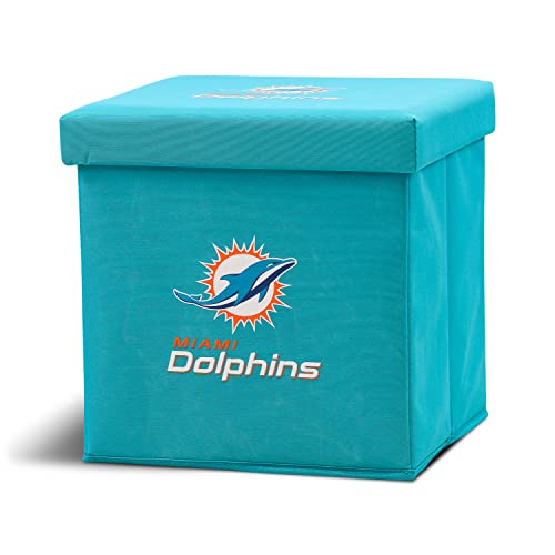 Franklin Sports NFL Miami Dolphins Storage Ottoman with Detachable Lid 14 x 14 x 14 - Inch