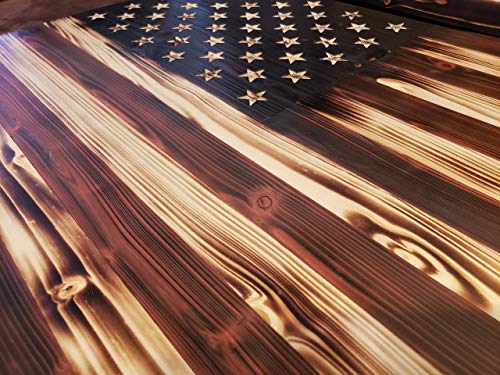 Double R Creations Custom Handmade Wooden American Flag (X-Large 48" x 26" x 1.5", Red White and Burned)