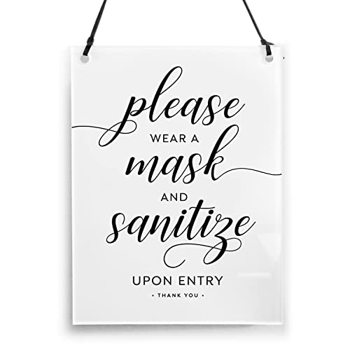 6x8 Inch Please Wear a Mask and Sanitize Elegant Designer Sign ~ Ready to Hang ~ Premium Finish, Durable