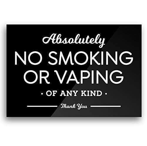 5x7 Inch No Smoking Vaping Designer Sign ~ Ready to Mount, Lean or Frame ~ Premium Finish, Durable (Black)