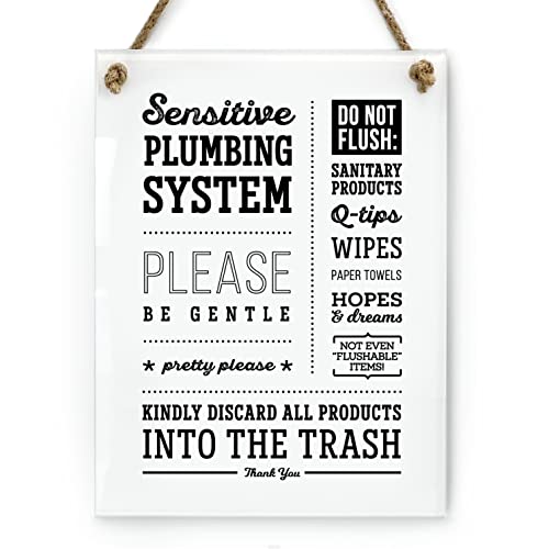 6x8 Inch Sensitive Plumbing Please Be Gentle Designer Bathroom Sign ~ Ready to Hang ~ Premium Finish, Durable