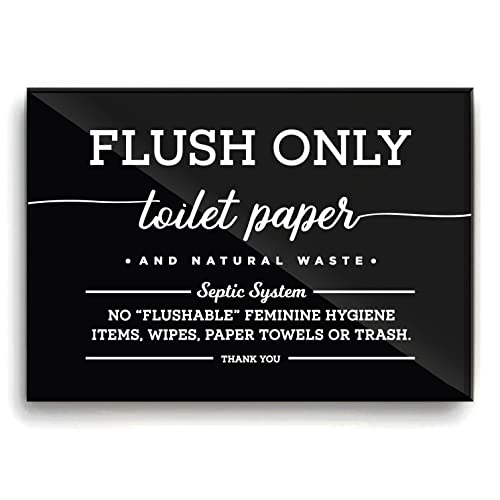 5x7 Inch Flush Only Toilet Paper & Natural Waste Designer Sign ~ Ready to Stick, Lean or Frame ~ Premium Finish, Durable (Black)