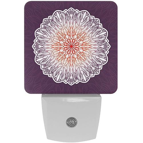 2 Pack Plug-in Nightlight LED Night Light Colorful Mandala Background, Dusk-to-Dawn Sensor for Kid's Room Bathroom, Nursery, Kitchen, Hallway