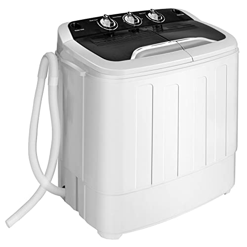 COSTWAY Portable Washing Machine, Twin Tub 13Lbs Capacity Washer 8Lbs and Spinner 5Lbs with Control Knobs, Timer Function, Drain Pump, Compact Laundry washer for Home Apartment Dorms RV, Black+White