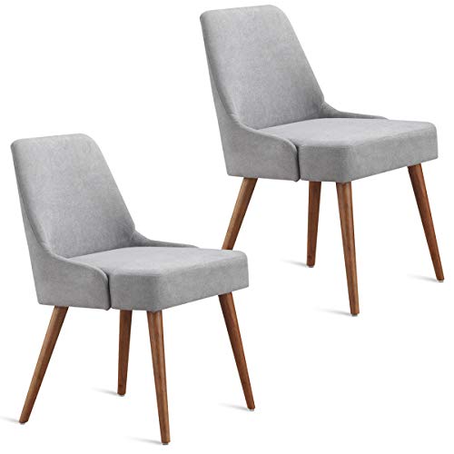 COSTWAY Elegant Dining Chairs, Accent Solid Rubber Wood Construction Frame Armless Comfort Design Compact Size, Wooden Legs, Sponges Cushions for Home Kitchen Set of 2 (Walnet)