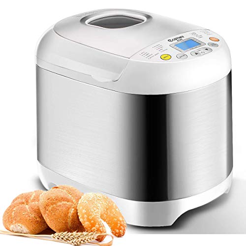 COSTWAY Bread Maker Automatic 19 Programmable Multifunctional Bread Machine with 19 Programs, 2 lb capacity, 3 Loaf Sizes, 3 Crust Colors, 15 Hours Delay Timer, 1 Hour Keep Warm (19 Programs 550W)