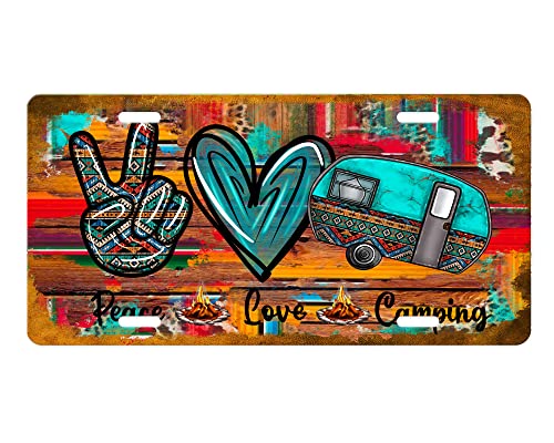 Vanity Decorative Western Aluminum Front License Plate (Western Peace Love Camping)