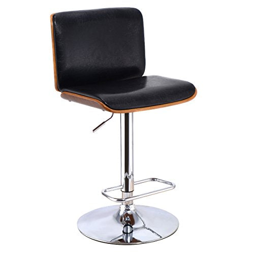 COSTWAY Bentwood Bar Stool Height Adjustable Barstool Swivel with Black PU Leather Seat