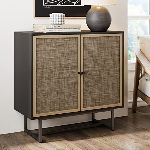 Nathan James Sideboard Buffet Modern Storage, Free Standing Accent Cabinet for Hallway, Entryway or Living Room, 1, Black Oak/Cane