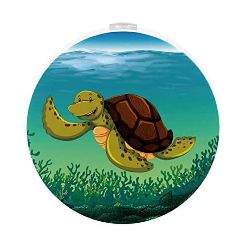 2 Pack Plug-in Nightlight LED Night Light with Dusk-to-Dawn Sensor for Kids Room, Nursery, Kitchen, Hallway Sea Turtle Diving Underwater Seaweed