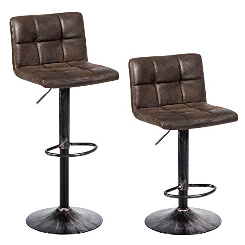 COSTWAY Set of 2 Swivel Counter Chairs with Back, Vintage Fabric Bar Chairs with Footrest & Back Larger Base, Gas Lift Bar Stools with Height Adjustable for Pub Kitchen Dining Room, Retro Brown