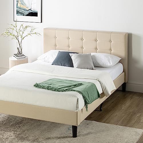 ZINUS Ibidun Upholstered Platform Bed Frame, Mattress Foundation, Wood Slat Support, No Box Spring Needed, Easy Assembly, Queen, Beige