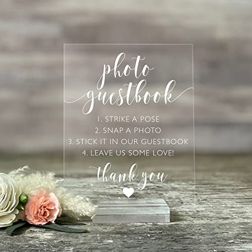 Wedding Photo Guestbook Sign: Wedding Guest Book Sign-in – 8x10 Clear Acrylic Sign with Clear Acrylic Stand – Handmade & Hand-Painted Sign Our Guestbook Message Sign (5X7, Clear Acrylic Stand)