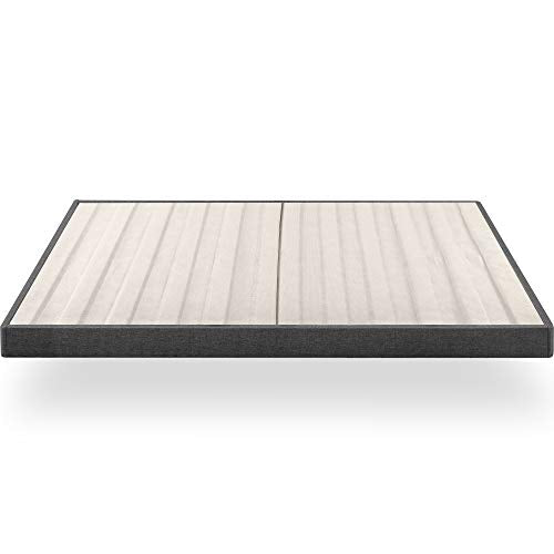 ZINUS Upholstered Metal and Wood Box Spring / 4 Inch Mattress Foundation / Easy Assembly / Fabric Paneled Design, Queen, Grey