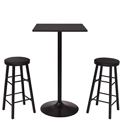 COSTWAY 3-Piece Bar Stool Table Set Bistro Kitchen Dining Furniture (Square bar Table)