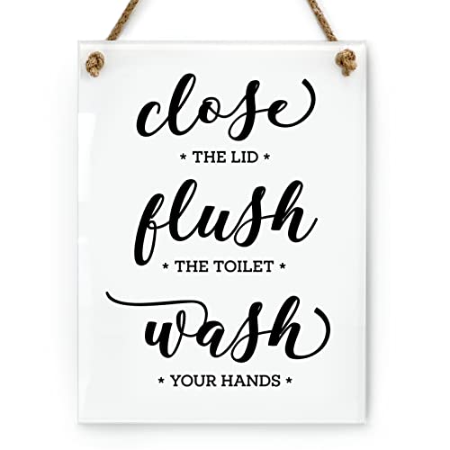 6x8 Inch Close the lid, Flush the toilet, Wash your hands Designer Bathroom Sign ~ Ready to Hang ~ Premium Finish, Durable