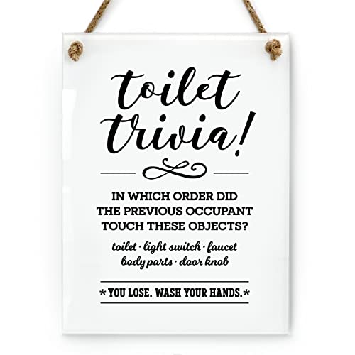 6x8 Inch ~ Toilet Trivia Game Wash Your Hands ~ Funny Designer Bathroom Sign ~ Ready to Hang ~ Premium Finish, Durable