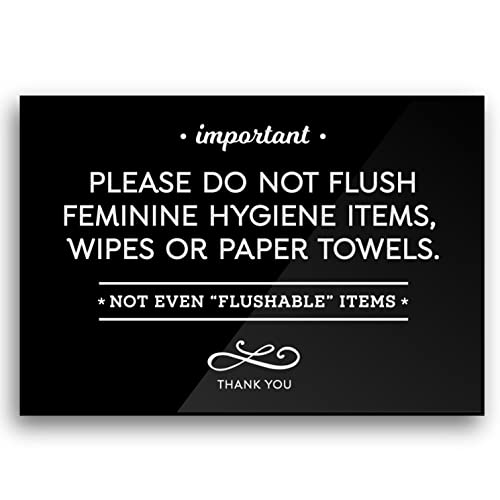 3.5x5 Inch Designer Bathroom Sign, Do Not Flush Feminine Hygiene Items, Wipes, Paper Towels ~ Ready to Stick ~ Premium Finish, Durable