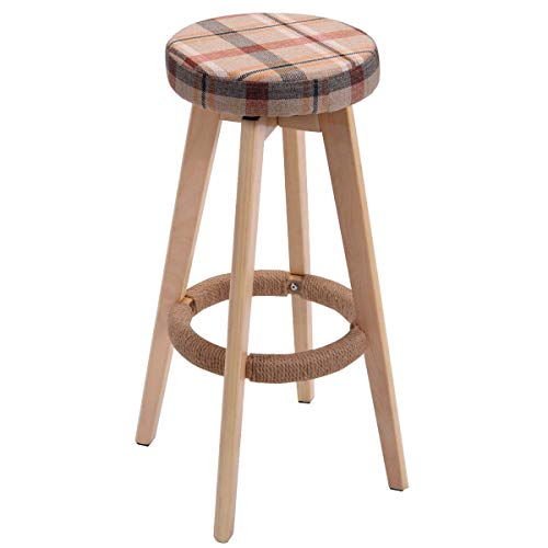 COSTWAY 29" Winsome Round Wood Bar Stool Dining Chair Counter Height Linen Seat (1, Red)