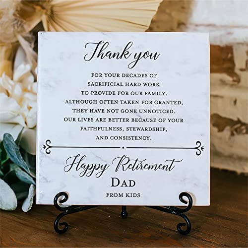 Retirement Gifts for Dad Men 2023 Retirement Gifts for Father From Kids, Parent Retirement Plaque with Stand, Decor Sign Personalized Present Tile Art Decor