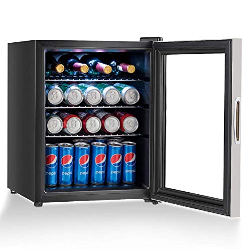 COSTWAY Beverage Refrigerator and Cooler, 52 Can Mini Fridge with Glass Door for Soda Beer or Wine Small Drink Dispenser Machine for Office or Bar (17"x 17.5"x 22")