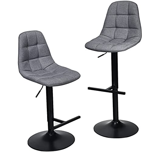 COSTWAY Bar Stools Set of 2, Height Adjustable Modern 360 Degrees Swivel Barstools with Footrest, Back, Armless Counter Height Chairs for Kitchen Dining Living Bistro Pub, Grey