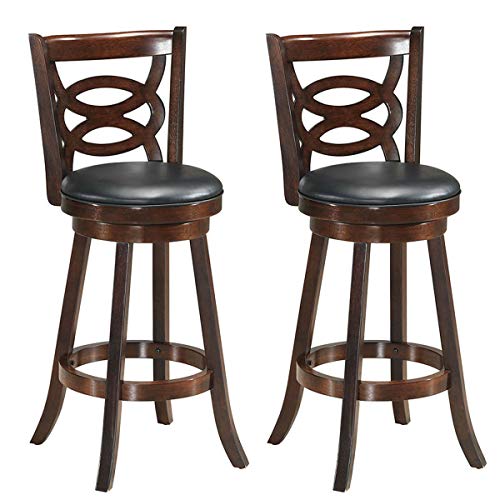 COSTWAY Bar Stools Set of 2, Counter Height Dining Chair, Fabric Upholstered 360 Degree Swivel, PVC Cushioned Seat, Perfect for Dining and Living Room (Height 29"-Set of 2)