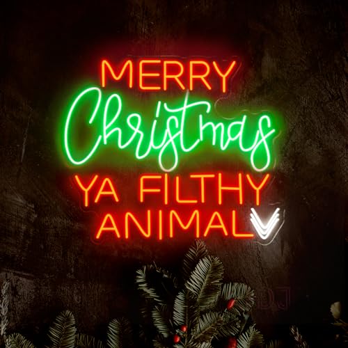 Merry Christmas Ya Filthy Animal Neon Sign - Custom Merry Christmas Neon Sign, LED Neon Light for Christmas Home Living Room Party Bar Decor, Xmas Gift (design 2)