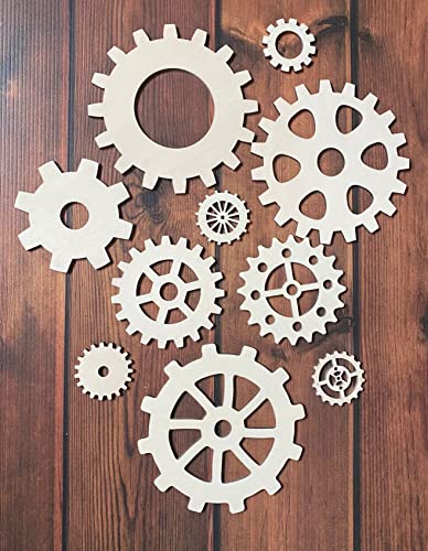 Wooden Gear Set up to 5.9" Unfinished Crafts & Decorations Steampunk Design DIY Paint the Gears Craft Supplies