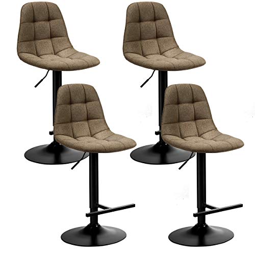 COSTWAY Bar Stools Set of 4, Height Adjustable Modern 360 Degrees Swivel Barstools with Footrest, Back, Armless Counter Height Chairs for Kitchen Dining Living Bistro Pub, Brown