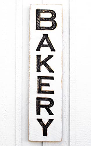 Bakery Sign Vertical - Carved in a 10"x43" Solid Wood Board Rustic Distressed Shop Advertisement Farmhouse Style Restaurant Cafe Wooden