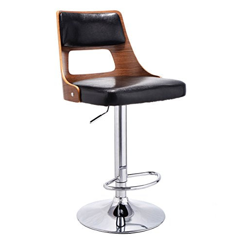 COSTWAY Adjustable Swivel Bentwood Bar Stool PU Leather Modern Bistro Pub Counter Chair