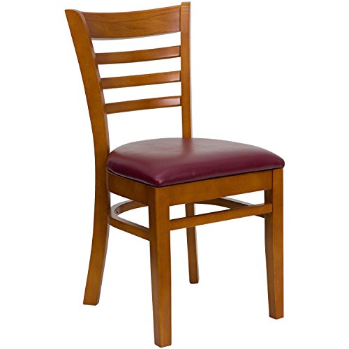 Flash Furniture 2 Pack HERCULES Series Ladder Back Cherry Wood Restaurant Chair - Burgundy Vinyl Seat