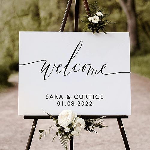 Custom Wooden Welcome Sign for Charming Weddings: Display Date & Couple Name, Personalized Welcome Wedding Sign, Weathered Oak Stain Wood Sign, Wedding & Reception Decorations