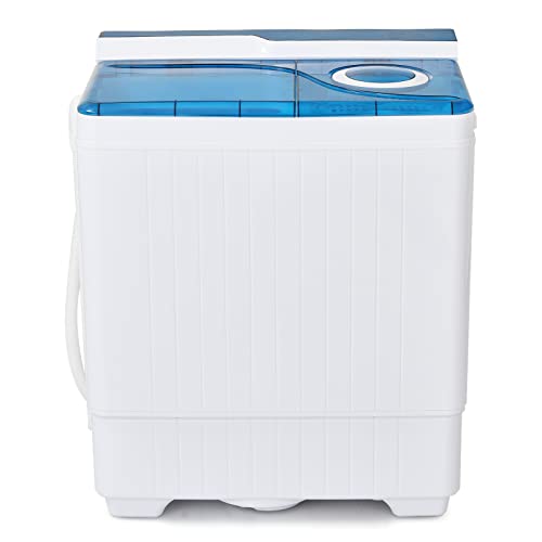 COSTWAY Portable Washing Machine, Twin Tub 26 Lbs Capacity, 18 Lbs Washer and 8 Lbs Spinner, Compact Washer with Control Knobs, Timer Function, Drain Pump, Laundry washer for Apartment RV, Blue