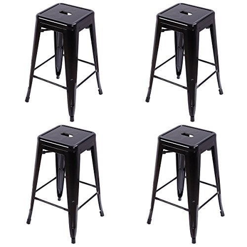 COSTWAY Tolix Style Bar Stools 26.4" Industrial Metal Backless Stackable Stools Set of 4 (Black)