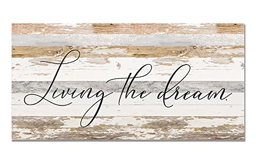 Rustic Reclaimed Wood Sign by Second Hand By Nature - 24 x 12 Handmade Farmhouse Home Decor for Living Room, Dining Table, Kitchen, or Fireplace - Country Family Wall Art (Living The Dream)