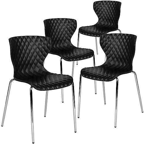 Flash Furniture 4 Pack Lowell Contemporary Design Black Plastic Stack Chair