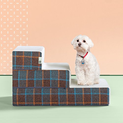 Zinus Pet Stairs, Small, Blue Plaid