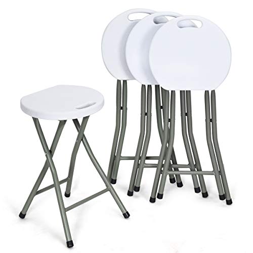 COSTWAY Set of 4 Folding Stool, Heavy Duty 18 inch Foldable Round Chair, Portable Collapsible Padded Seats with Durable Iron Legs, 300lbs Capacity for Adults, Suitable for Indoor and Outdoor (White)