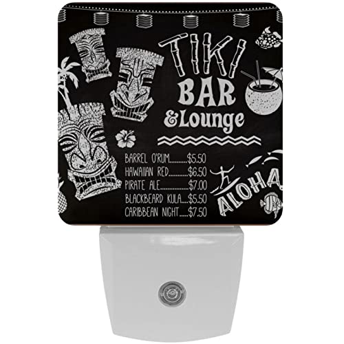 2 Pack Plug-in Nightlight LED Night Light Tiki Bar and Lounge Chalkboard Cocktail Menu, Dusk-to-Dawn Sensor for Kid's Room Bathroom, Nursery, Kitchen, Hallway