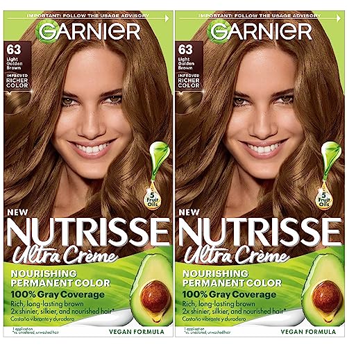 Garnier Hair Color Nutrisse Nourishing Creme, 63 Light Golden Brown (Brown Sugar) Permanent Hair Dye, 2 Count (Packaging May Vary)