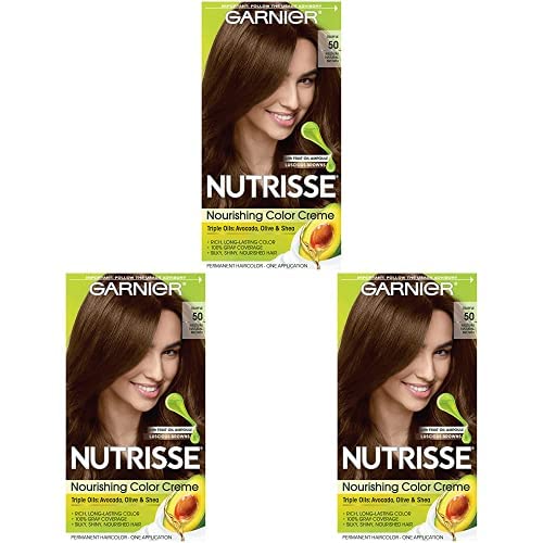 Garnier Nutrisse Nourishing Hair Color Creme, 50 Medium Natural Brown (Truffle) (Packaging May Vary) (Pack of 3)