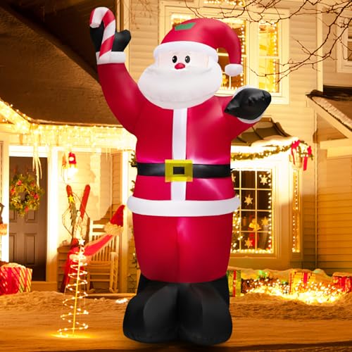 COSTWAY 8 FT Inflatable Santa Claus Holding Crutch Lollipop Blow-up Xmas Decoration