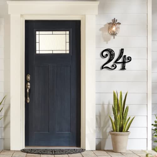 Custom Henna Art House Address Numbers Metal Sign, Personalized Scroll Home Street Number Gate Fence or Front Door Plaque, Customize Your Home or Offfice (8", White)