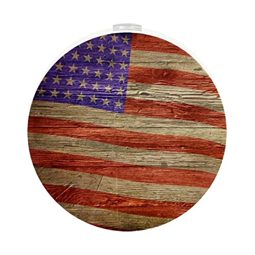 2 Pack Plug-in Nightlight LED Night Light with Dusk-to-Dawn Sensor for Kids Room, Nursery, Kitchen, Hallway Retro American Flag Grunge Wood Texture