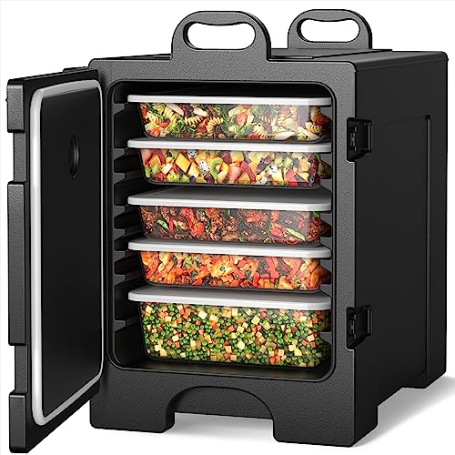 COSTWAY End-Loading Insulated Food Pan Carrier, for 5 Full-Size Pan, 81 Quart Capacity, Food-Grade LLDPE Material, Portable Food Warmer with Fastener, Ideal for Canteen and Restaurant Use