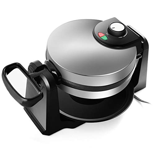 COSTWAY Ro Flip Belgian Waffle Maker Non Stick Stainless Steel w/Removable Drip Tray (Round), 7.6 x 13.4 x 7.3 inches, Sliver