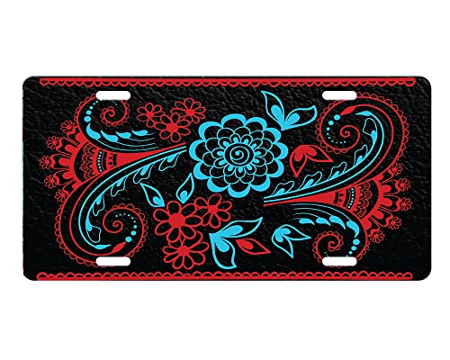 Vanity Decorative Aluminum Front License Plate (Red Blue Paisley)